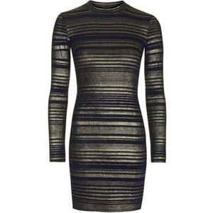 Topshop bodycon black and gold long sleeve dress
